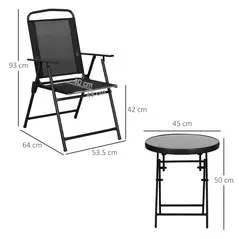 Outsunny Three-Piece Garden Seat Set, with Glass-Top Table - Black - 3