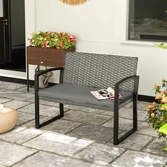Outsunny Two-Seater Rattan Garden Bench - Light Grey - 2