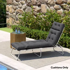 Outsunny Sun Lounger Cushions Only, 190x56x10cm Garden Lounge Chair Cushions, UPF20+ 220gsm Fabric, Thick Sunbed Replacement Pads with 6 Ties, Dark Grey - 8