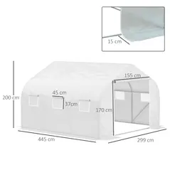 Outsunny Walk-In Tunnel Greenhouse with Replacement Cover, Outdoor Growhouse with PE Cover, Roll Up Door and 6 Windows, 4.5 x 3 x 2 m, White - 3