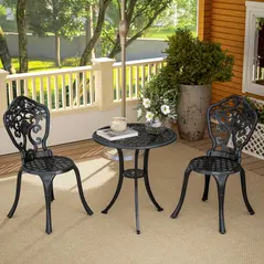 Outsunny Three-Piece Aluminium Floral Bistro Set - Black - 9