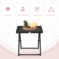 Outsunny Square PE Wicker Rattan Folding Table - Black - 5