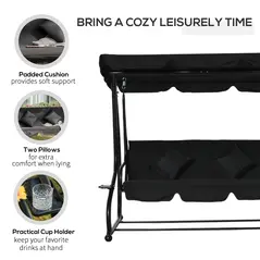 Outsunny Three-Seater Garden Swing Bed - Black - 7