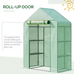 Outsunny Walk In Greenhouse with Shelves, Portable Gardening Plant Grow House for Outdoor with 2 Tier Shelf, Roll-Up Zippered Door, PE Cover, 141 x 72 x 191cm, Green - 6