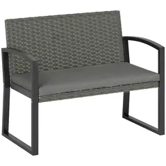 Outsunny Two-Seater Rattan Garden Bench - Light Grey - 1