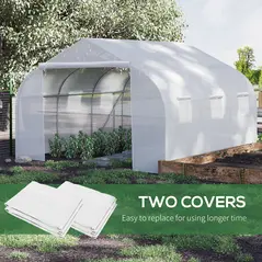 Outsunny Walk-In Tunnel Greenhouse with Replacement Cover, Outdoor Growhouse with PE Cover, Roll Up Door and 6 Windows, 4.5 x 3 x 2 m, White - 7
