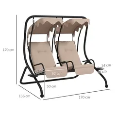 Outsunny Two-Seat Garden Swing Chair, with Protective Canopy - Beige - 3