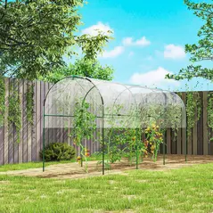 Outsunny Tunnel Tomato Greenhouse with 4 Hoops and Top Tap, Pointed Bottom and Guy Ropes, 400 x 123 x 171 cm, Clear - 2