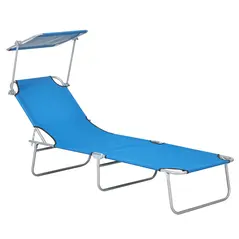 Outsunny Sun Lounger, with Adjustable Face Canopy - Bright Blue - 1