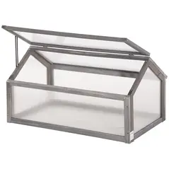 Outsunny Wooden Cold Frame Garden Polycarbonate Greenhouse with Openable Top Cover, Grow House for Flowers, Vegetables, Plants, 90 x 52 x 50cm, Grey - 1