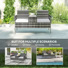 Outsunny Two-Seat Rattan Chair, with Middle Table - Charcoal Grey - 6
