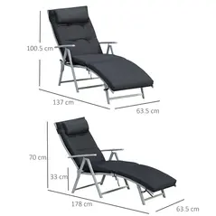 Outsunny Steel Frame Outdoor Garden Padded Sun Lounger w/ Pillow Black - 3
