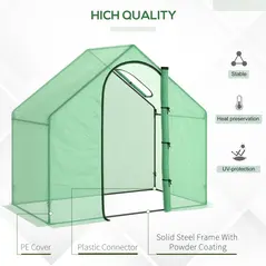 Outsunny Walk In Tomato Greenhouse Garden Outdoor Mini Greenhouse Flower Planter Steel Frame with Zipped Door & Window, PE Cover, 180 x 100 x 168CM, Green - 5