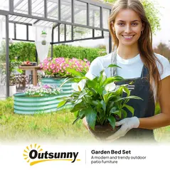 Outsunny Two-Tier Galvanised Steel Garden Planter - Dark Green - 9