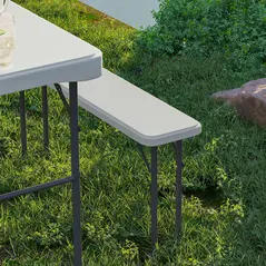 Outsunny Three-Piece Folding Picnic Table and Bench Set - White - 9