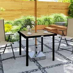 Outsunny Square Garden Dining Table with 5.4cm Parasol Hole, Slatted Top, Metal Frame, 86 x 86 x 71cm, Brown - 9
