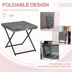 Outsunny Square PE Wicker Rattan Folding Table,Weather Resistant Wicker Weave Side Table with Steel Frame, Grey - 4