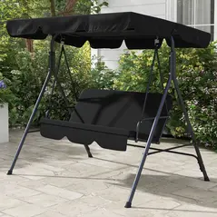 Outsunny Three-Seater Garden Swing Chair, with Adjustable Canopy - Black - 2