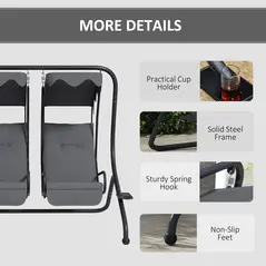 Outsunny Two-Seat Garden Swing Chair, with Protective Canopy - Grey - 5