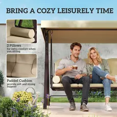 Outsunny Three-Seater Garden Swing Chair - Brown - 6
