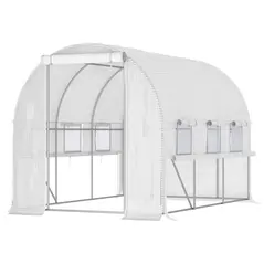 Outsunny Walk-in Polytunnel Greenhouse Green House with Roll-up Sidewalls, UV-resistant PE Cover, 3 x 2 x 2m, White - 1