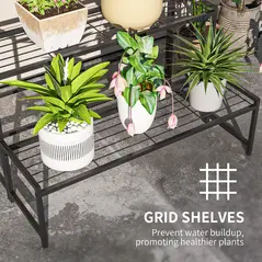 Outsunny Three-Tier Metal Plant Shelf - Black - 6