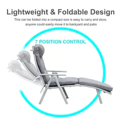 Outsunny Steel Frame Outdoor Garden Padded Sun Lounger w/ Pillow Grey - 5