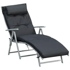 Outsunny Steel Frame Outdoor Garden Padded Sun Lounger w/ Pillow Black - 1