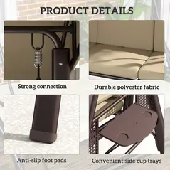 Outsunny Three-Seater Garden Swing Chair - Brown - 5