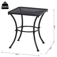 Outsunny Square Garden Metal Bistro Table Outdoor Patio Coffee Side Desk - Black 45L X 45W X 50H CM - 3