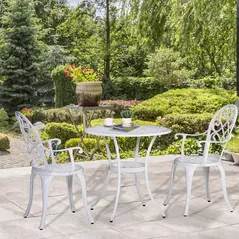 Outsunny Three-Piece Elegant Aluminium Garden Set - White - 2