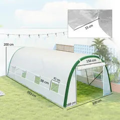 Outsunny Walk-in Polytunnel Greenhouse Tunnel Warm House Tent with Zipped Doors, 8 Mesh Windows, PE Cover, 6 x 3 m, White - 3