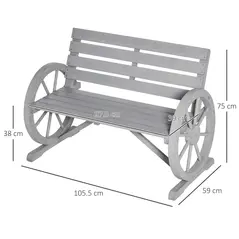 Outsunny Wooden Cart Wagon Wheel 2 Seater Garden Bench Outdoor Garden Armrest Chair Rustic High Back Loveseat Grey - 3