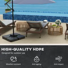 Outsunny Umbrella Weights for Cantilever Parasols, Set of 4 Heavy Duty Parasol Base Weights, 64kg Sand or 55kg Water Filled, Black - 6