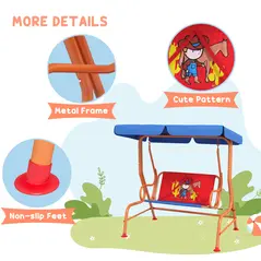 Outsunny Two Seater Kids Garden Swing, Cowboy Themed kids Swing Chair with Adjustable Canopy, Safety Belts for Outdoor Use - 6