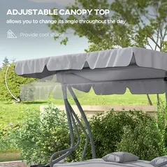 Outsunny Three-Person garden Swing Chair, with Adjustable Canopy - Light Grey - 5