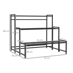 Outsunny Three-Tier Metal Plant Shelf - Black - 3