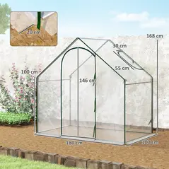Outsunny Walk In Tomato Greenhouse Garden Outdoor Mini Greenhouse Flower Planter Steel Frame with Zipped Door & Window, PVC Cover, 180 x 100 x 168CM, Clear - 3
