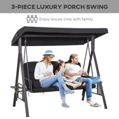 Outsunny Swing Chair Hammock Chair 3 Seater Canopy Cushion Shelter Outdoor Bench Black - 7
