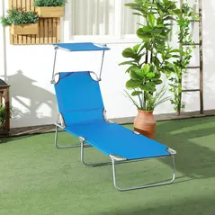 Outsunny Sun Lounger, with Adjustable Face Canopy - Bright Blue - 2