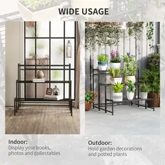 Outsunny Three-Tier Metal Plant Shelf - Black - 7