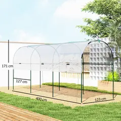 Outsunny Tunnel Tomato Greenhouse with 4 Hoops and Top Tap, Pointed Bottom and Guy Ropes, 400 x 123 x 171 cm, Clear - 3