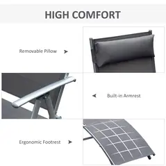 Outsunny Sun Lounger Steel Frame Outdoor Folding Chaise Texteline Lounge Chair Recliner with Headrest & 7 Levels Adjustable Backrest, Grey - 5