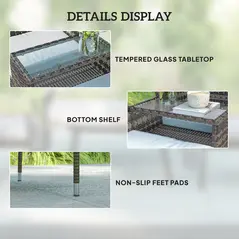 Outsunny Two-Seat Rattan Chair, with Middle Table - Charcoal Grey - 4