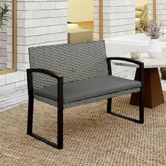 Outsunny Two-Seater Rattan Garden Bench - Light Grey - 7