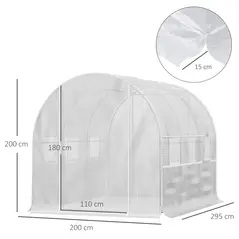 Outsunny Walk-in Polytunnel Greenhouse Green House with Roll-up Sidewalls, UV-resistant PE Cover, 3 x 2 x 2m, White - 3