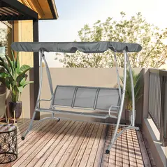 Outsunny Three Person Steel Outdoor Porch Swing Chair Bench w/ Canopy Cover Grey - 2