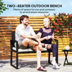 Outsunny Two-Seater Rattan Garden Bench - Beige - 4