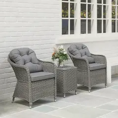 Outsunny Three-Piece Super Padded Rattan Set - Light Grey - 7
