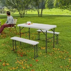 Outsunny Three-Piece Folding Picnic Table and Bench Set - White - 8